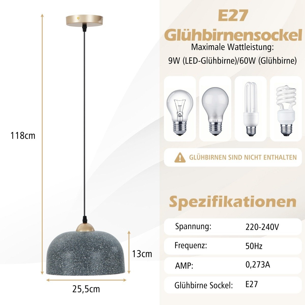 Ceiling light with adjustable hanging cable & E27 base pendant ligh...