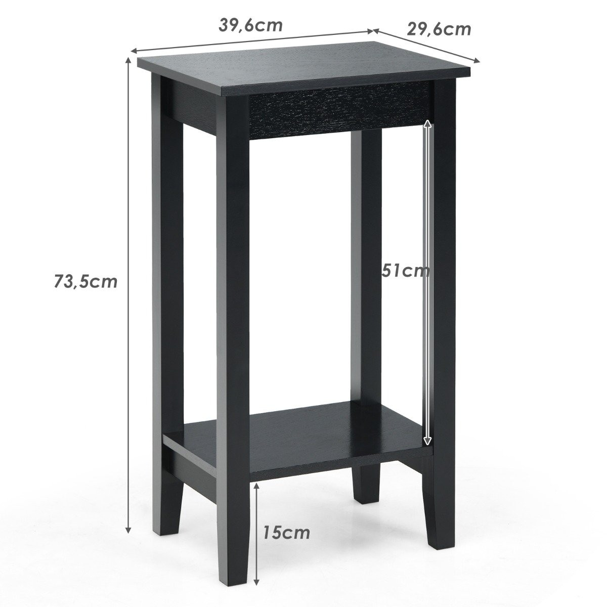 Versatile 2 Tier Tall Side Table Rectangular Coffee Table Black
