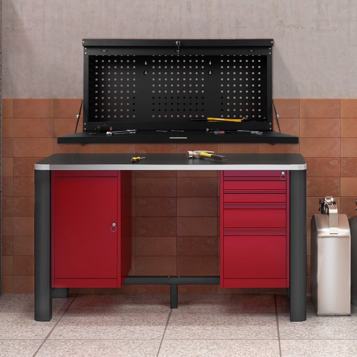 Wall Mounted Folding Workbench with Perforated Wall Hanging Work Ta...