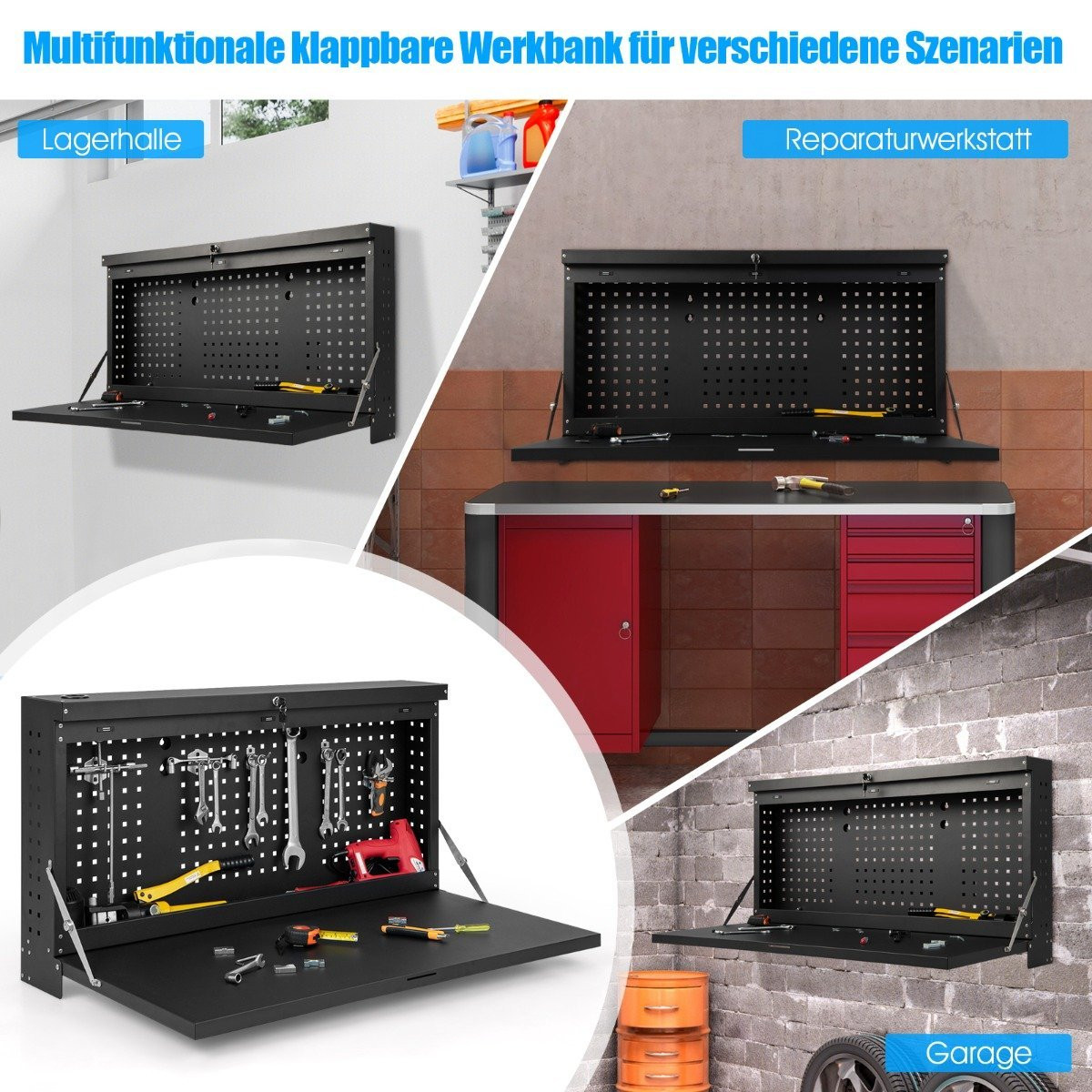 Wall Mounted Folding Workbench with Perforated Wall Hanging Work Ta...