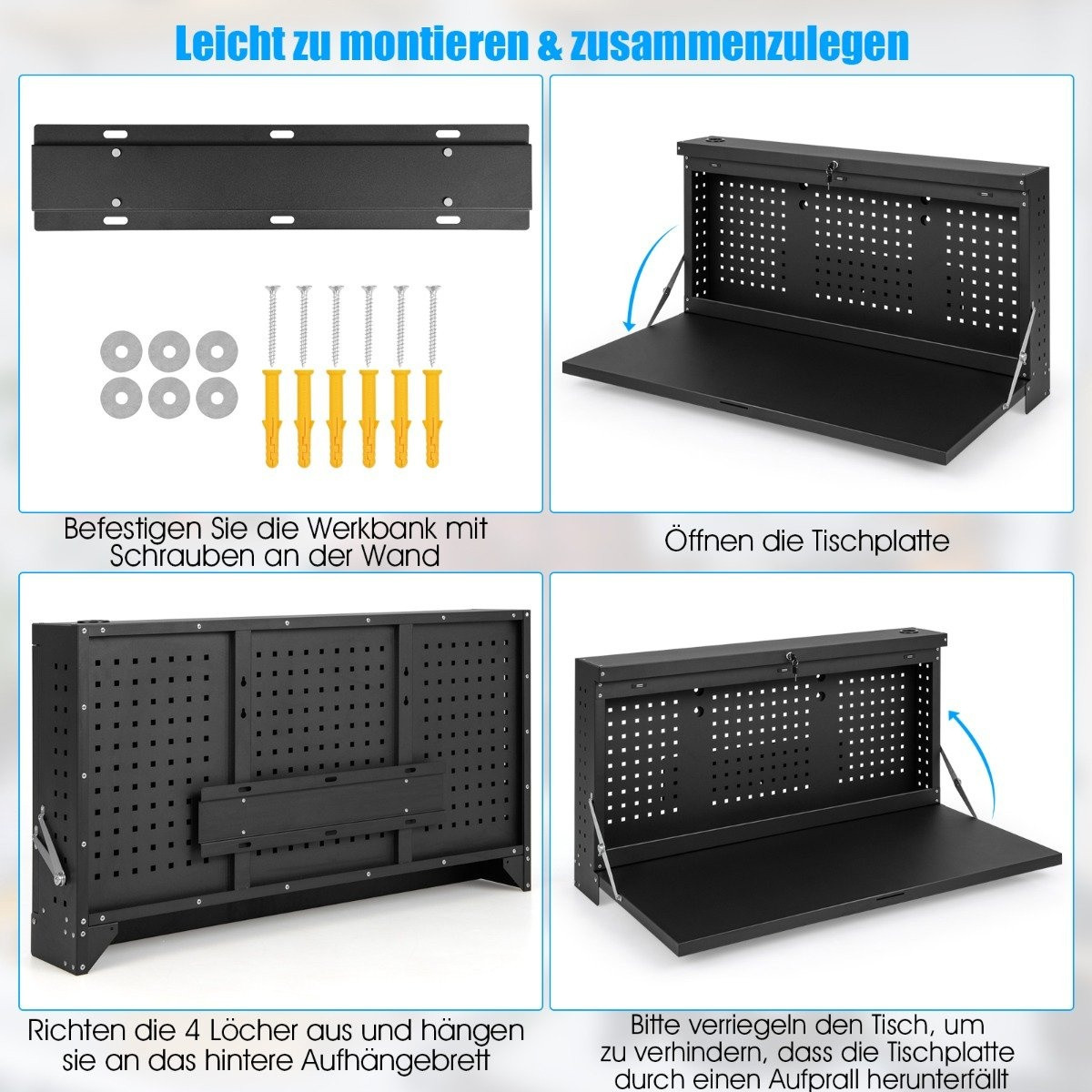 Wall Mounted Folding Workbench with Perforated Wall Hanging Work Ta...