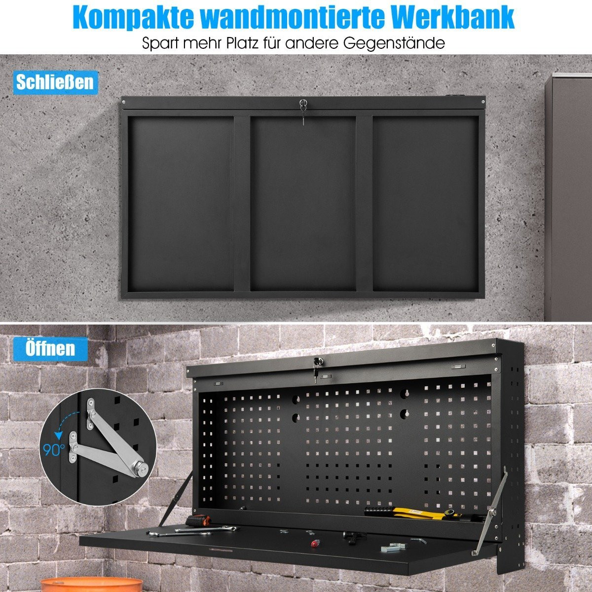 Wall Mounted Folding Workbench with Perforated Wall Hanging Work Ta...