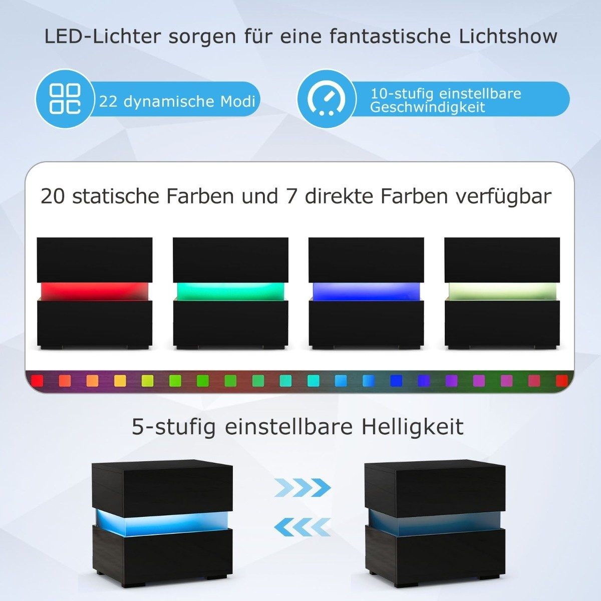 Comodino a LED con 2 cassetti e telecomando e comodino illuminato d...