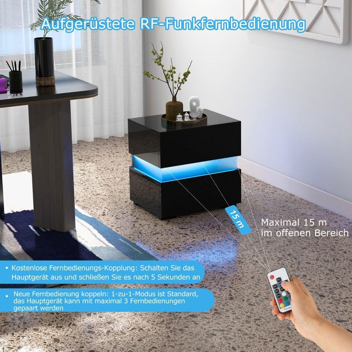 LED bedside table with 2 drawers & remote control & dynamic/static ...