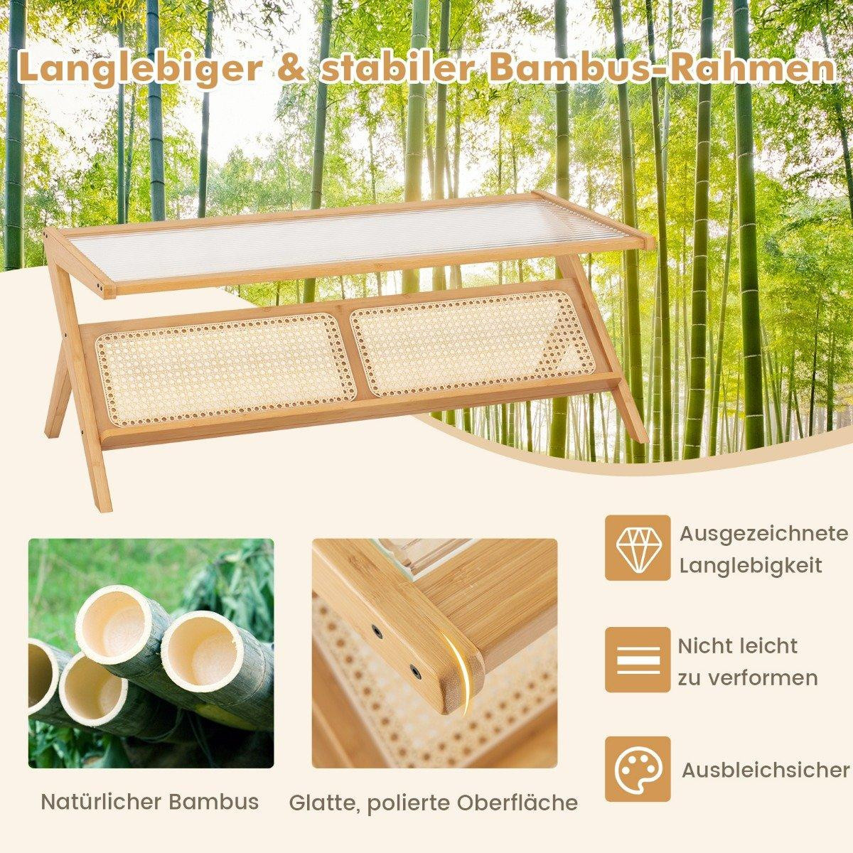 Mesa de centro de bambu 120 cm Mesa de centro retangular de 2 camad...