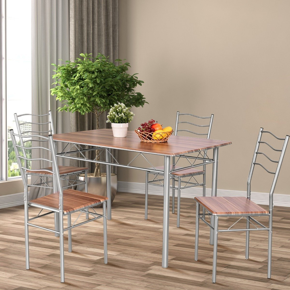 5-piece dining table set kitchen table with 4 chairs dining group w...
