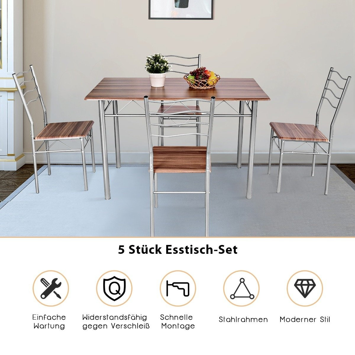 5-piece dining table set kitchen table with 4 chairs dining group w...