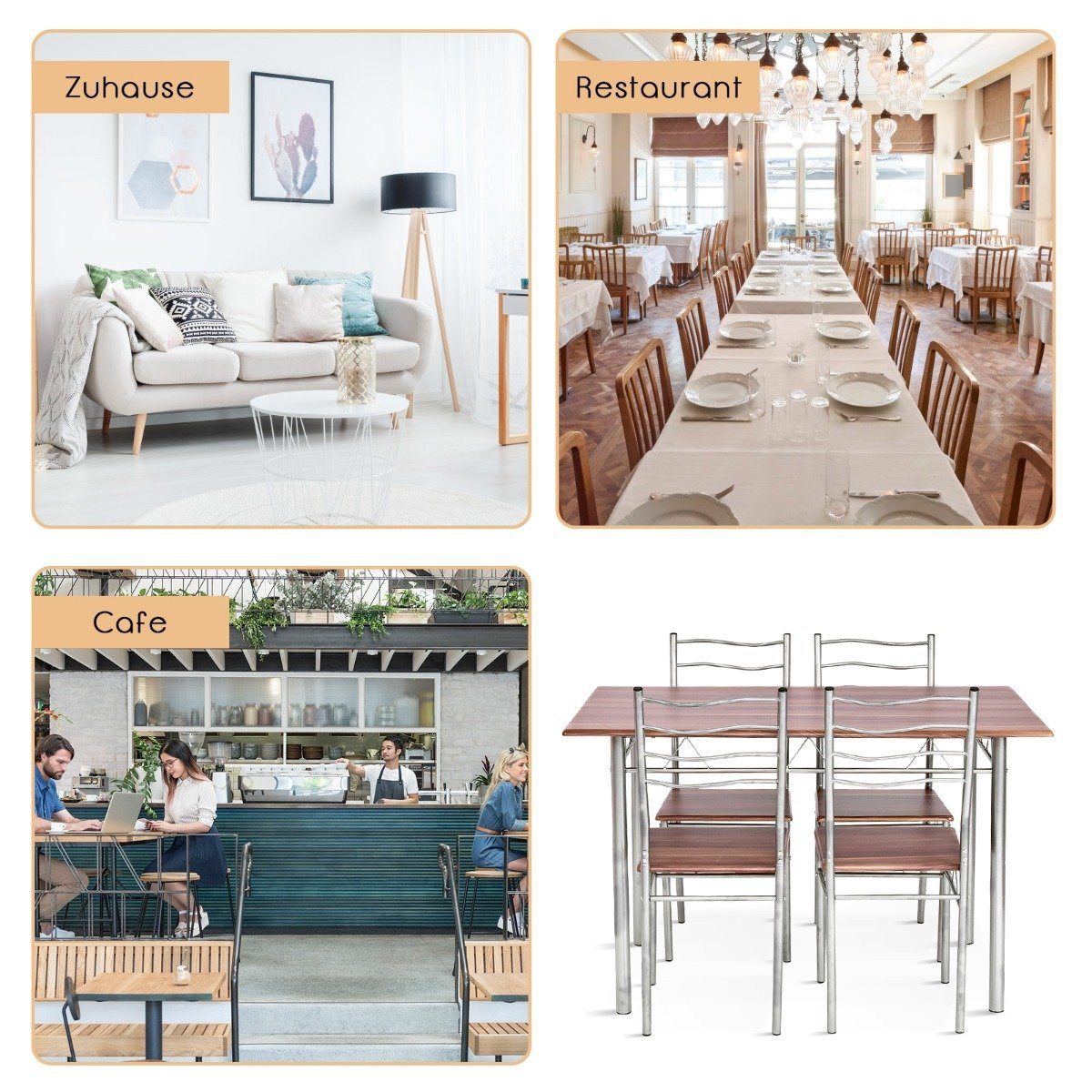 5-piece dining table set kitchen table with 4 chairs dining group w...