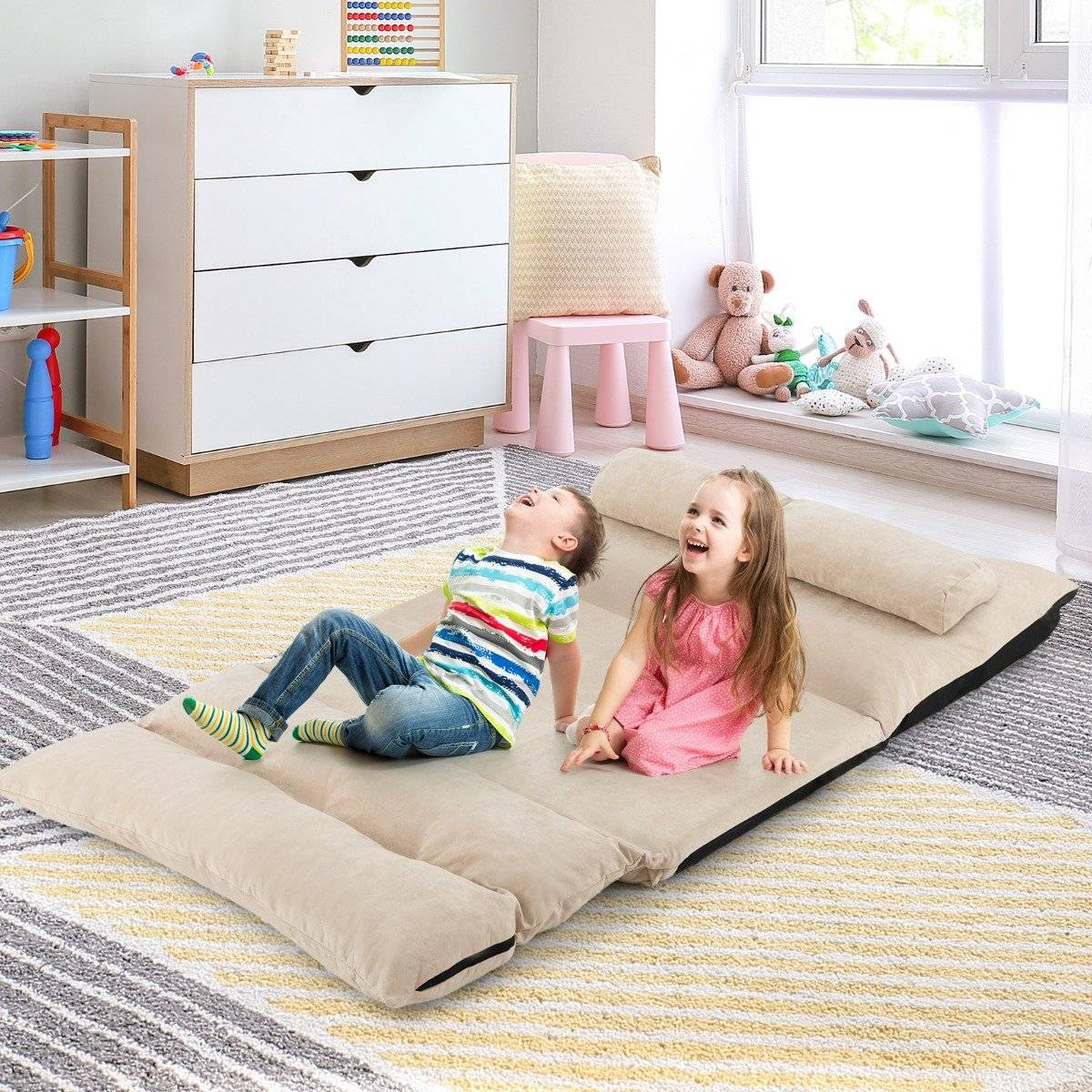 3 in 1 folding floor sofa with sleeping function & adjustable backr...