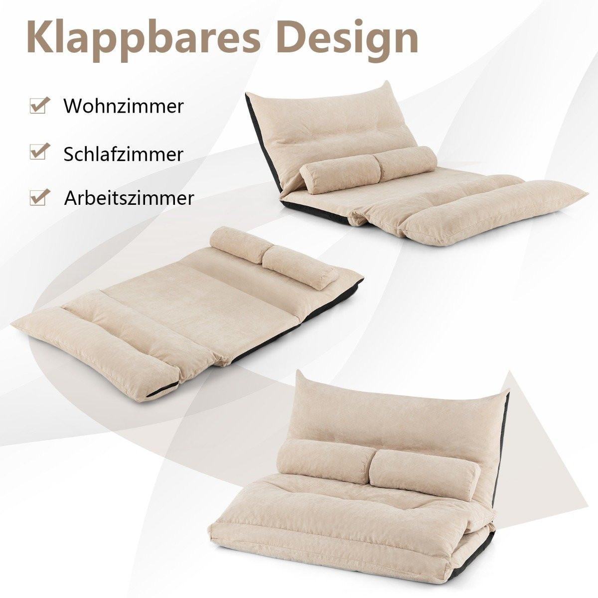3 in 1 folding floor sofa with sleeping function & adjustable backr...