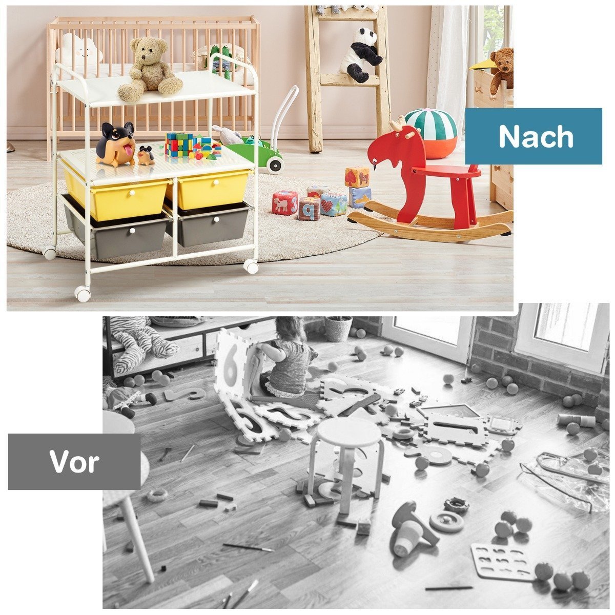 Trolley with 4 stackable drawers & metal frame & storage areas roll...