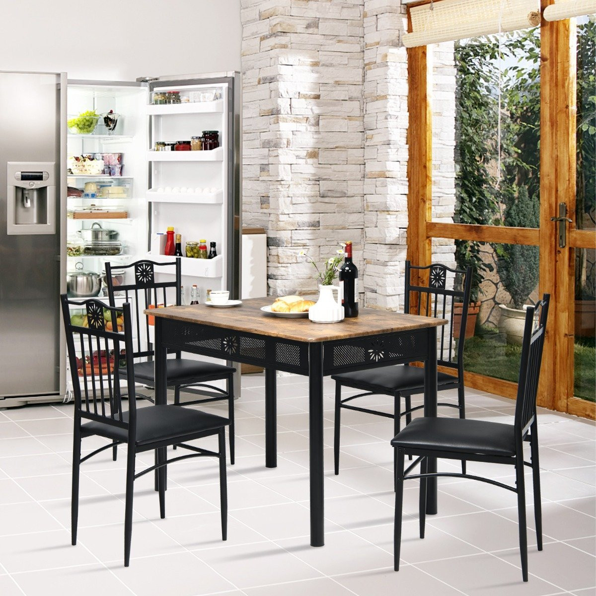 5-piece dining table set Rectangular dining group with 4 upholstere...