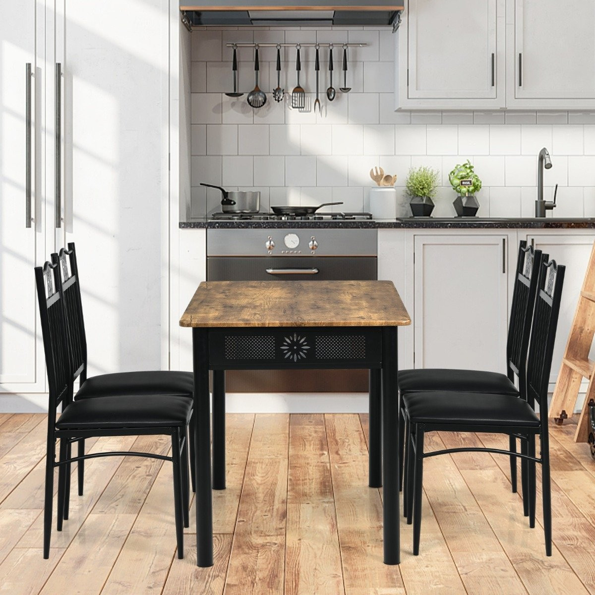 5-piece dining table set Rectangular dining group with 4 upholstere...