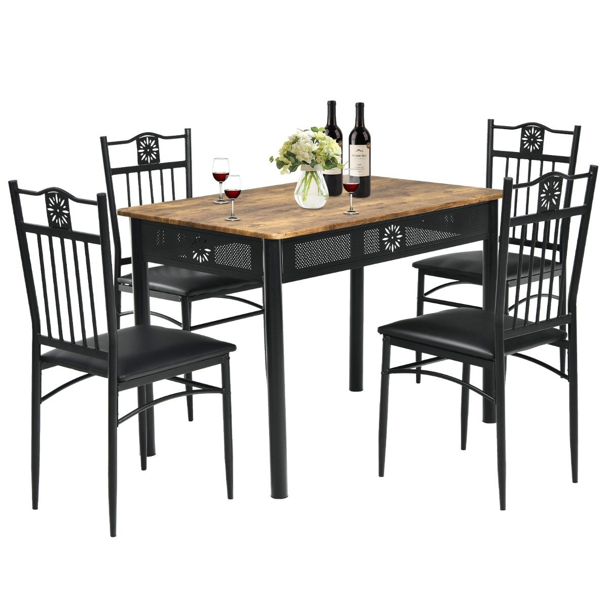 5-piece dining table set Rectangular dining group with 4 upholstere...