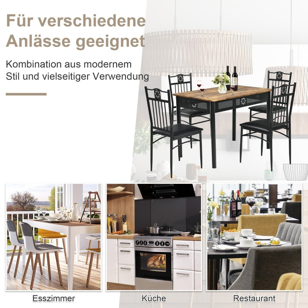 5-piece dining table set Rectangular dining group with 4 upholstere...