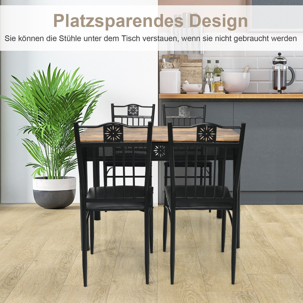 5-piece dining table set Rectangular dining group with 4 upholstere...
