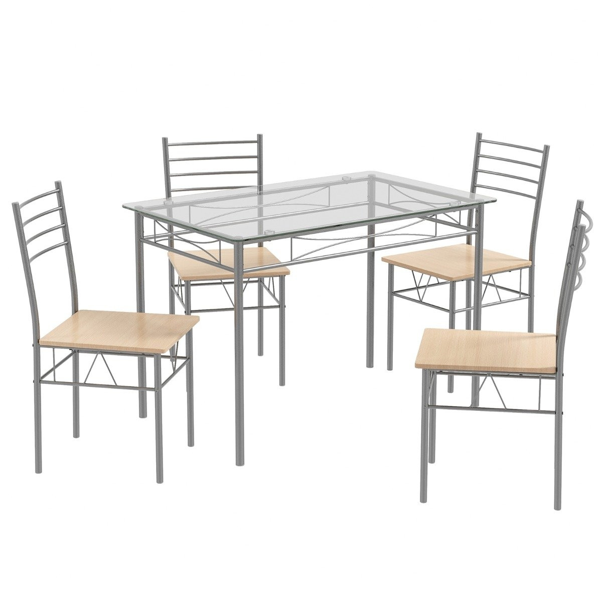 5 Piece Dining Room Set Rectangular Glass Dining Table with 4 Chair...