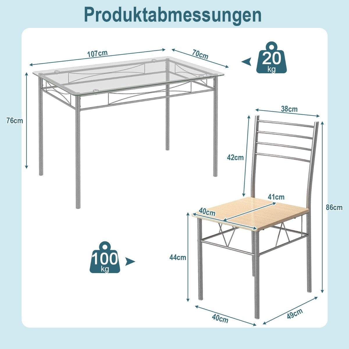 5 Piece Dining Room Set Rectangular Glass Dining Table with 4 Chair...