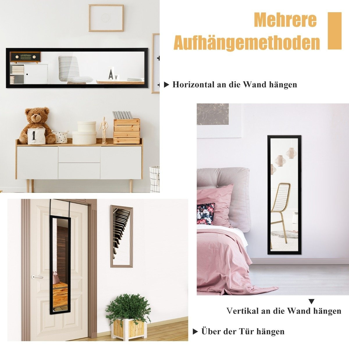 Rectangular full-length mirror with hanging hook for door 33x119cm ...