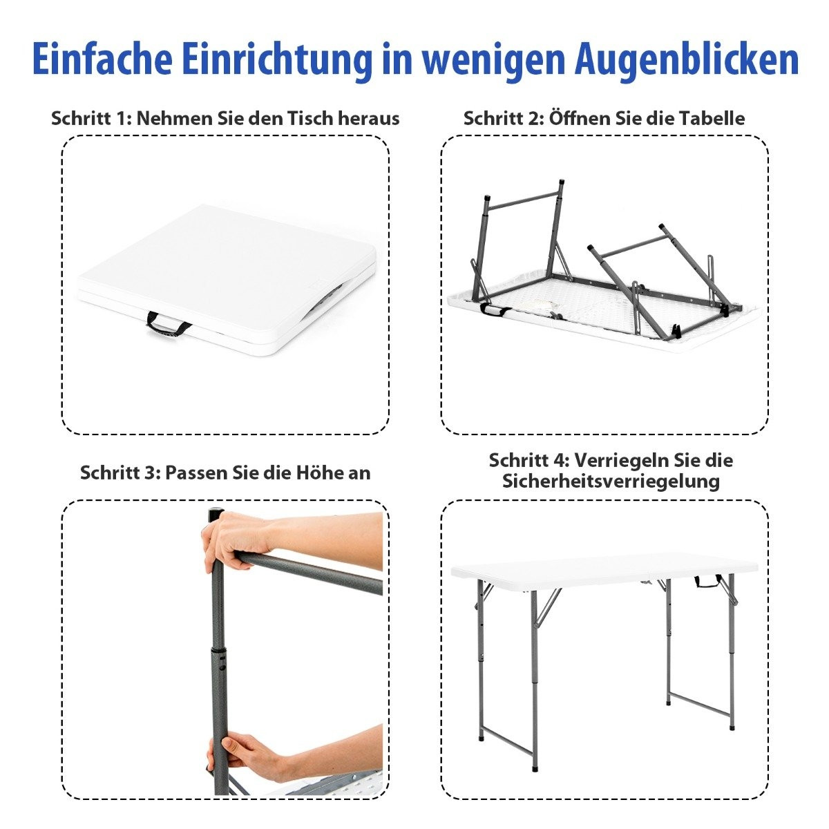 Folding table double folding picnic table with height adjustment white