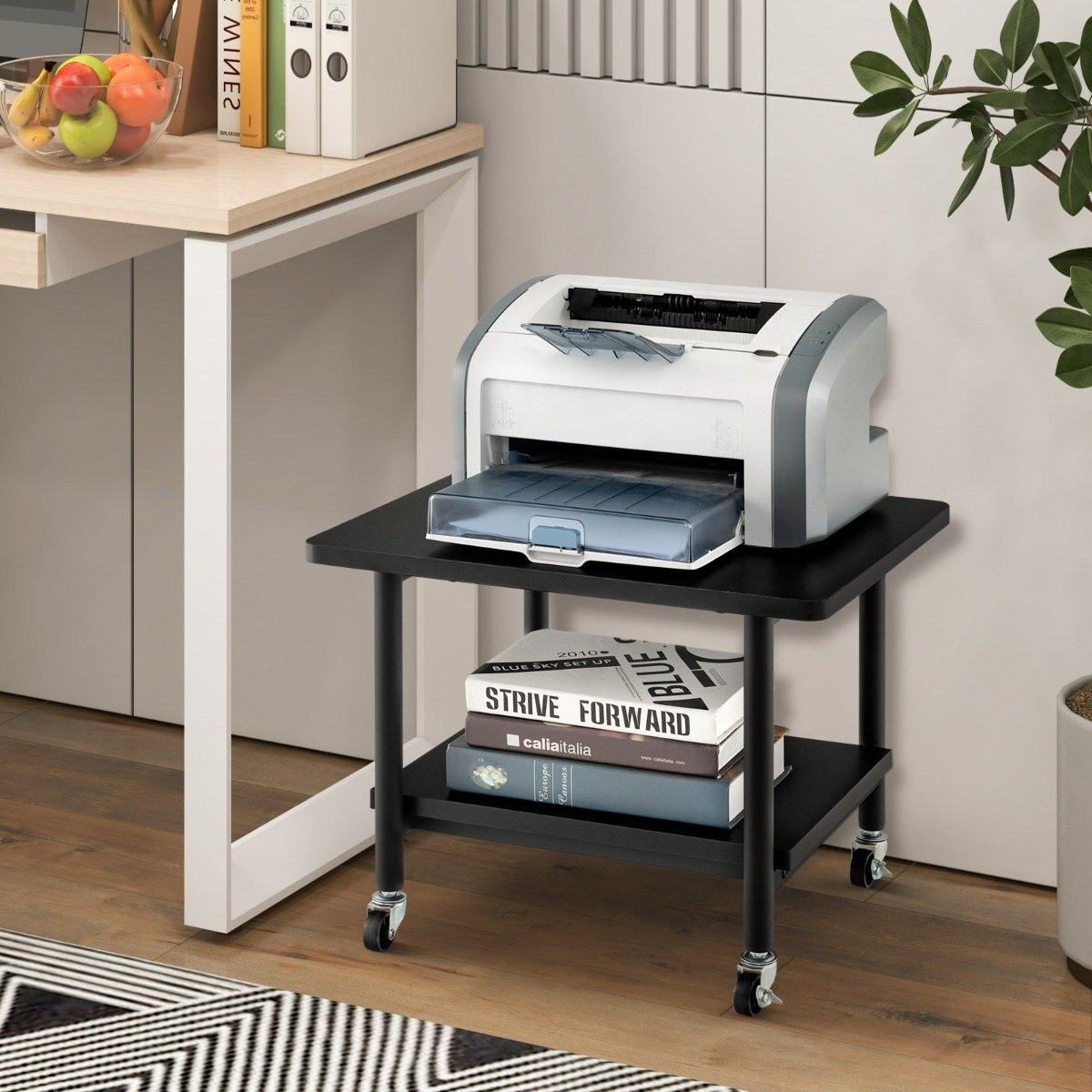 Printer table with 2 levels and lockable wheels, printer stand, pri...