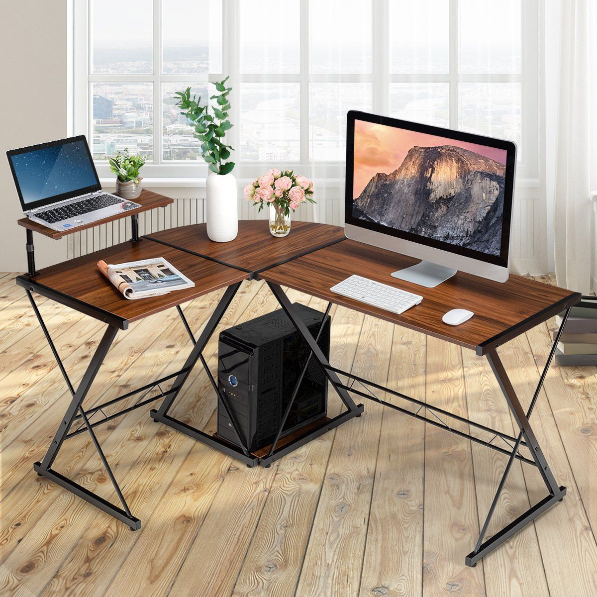 L-shape computer table desk office table corner table angle desk wa...