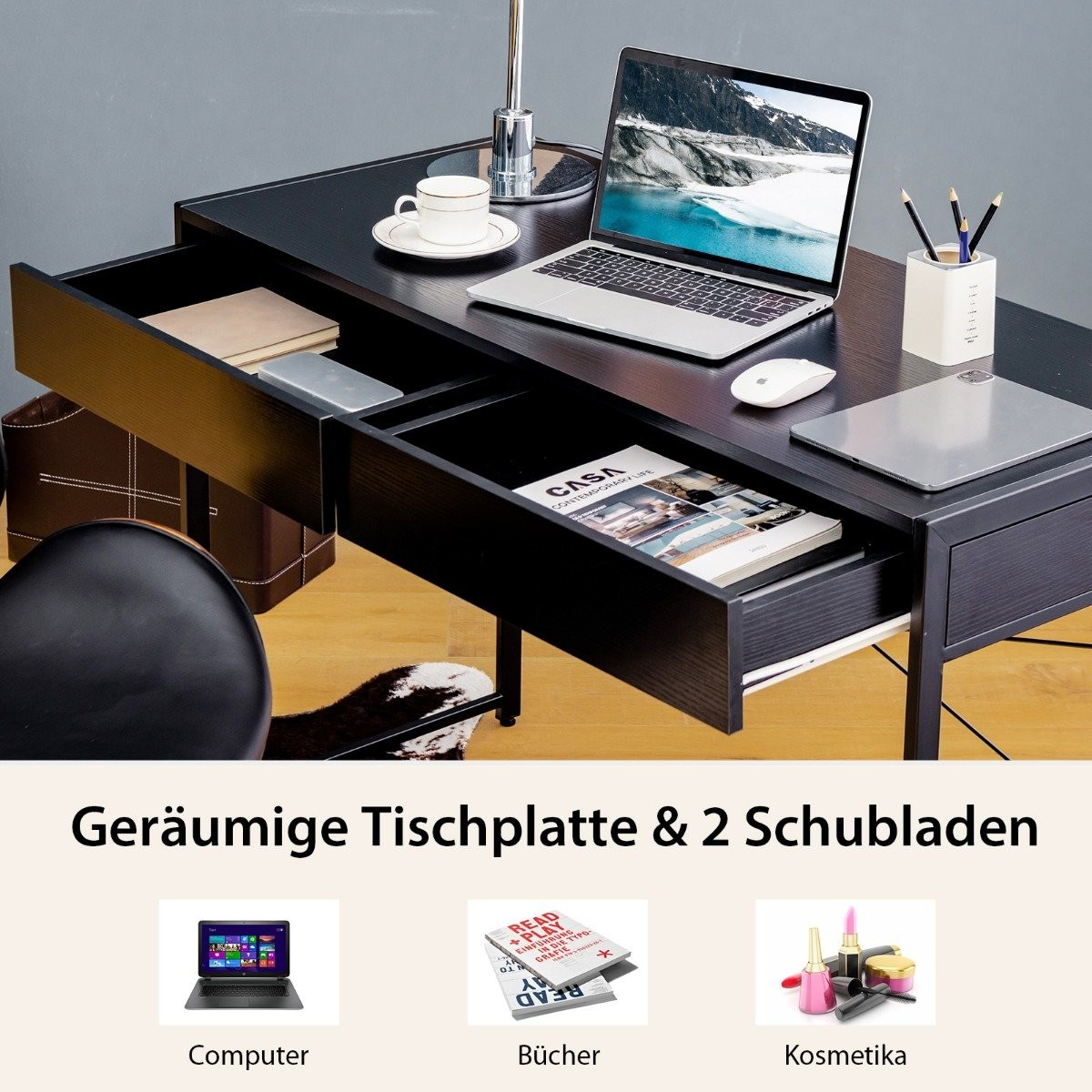 Desk computer table office table PC table work table with 2 drawers...