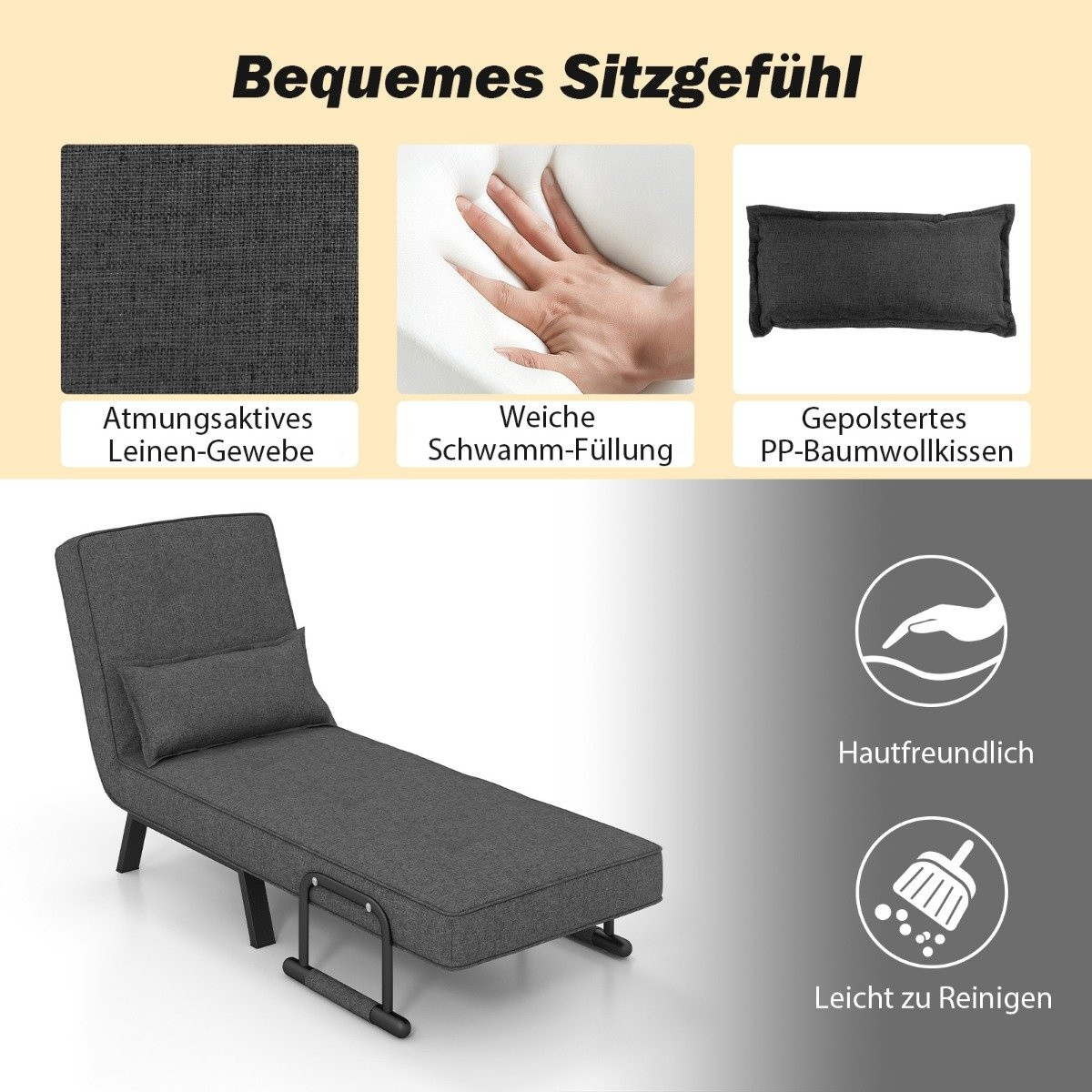 Sofá-cama Sofá-cama dobrável ajustável Sofá-cama com encosto cinza ...