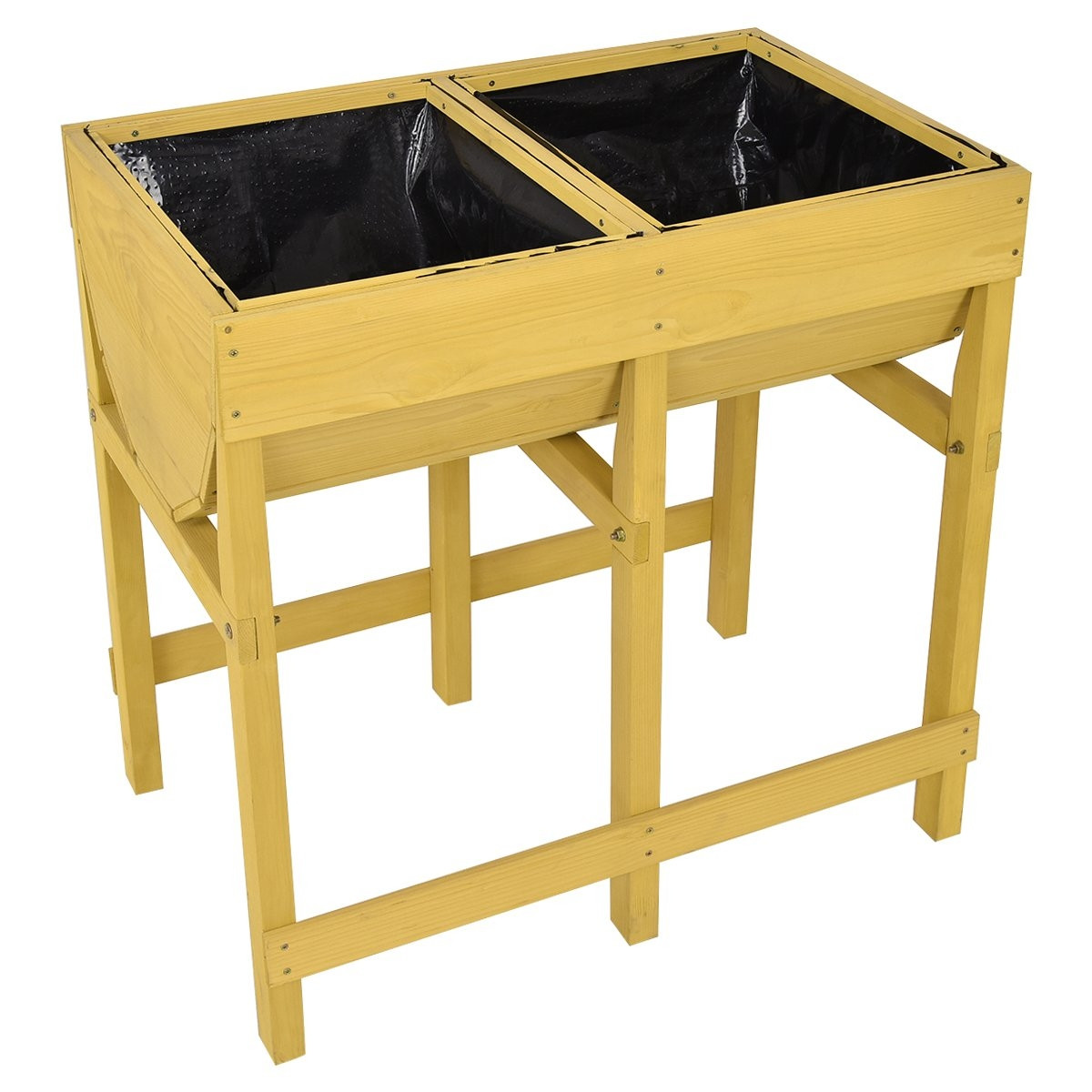 Caja de macetero con parterre elevado de madera amarilla