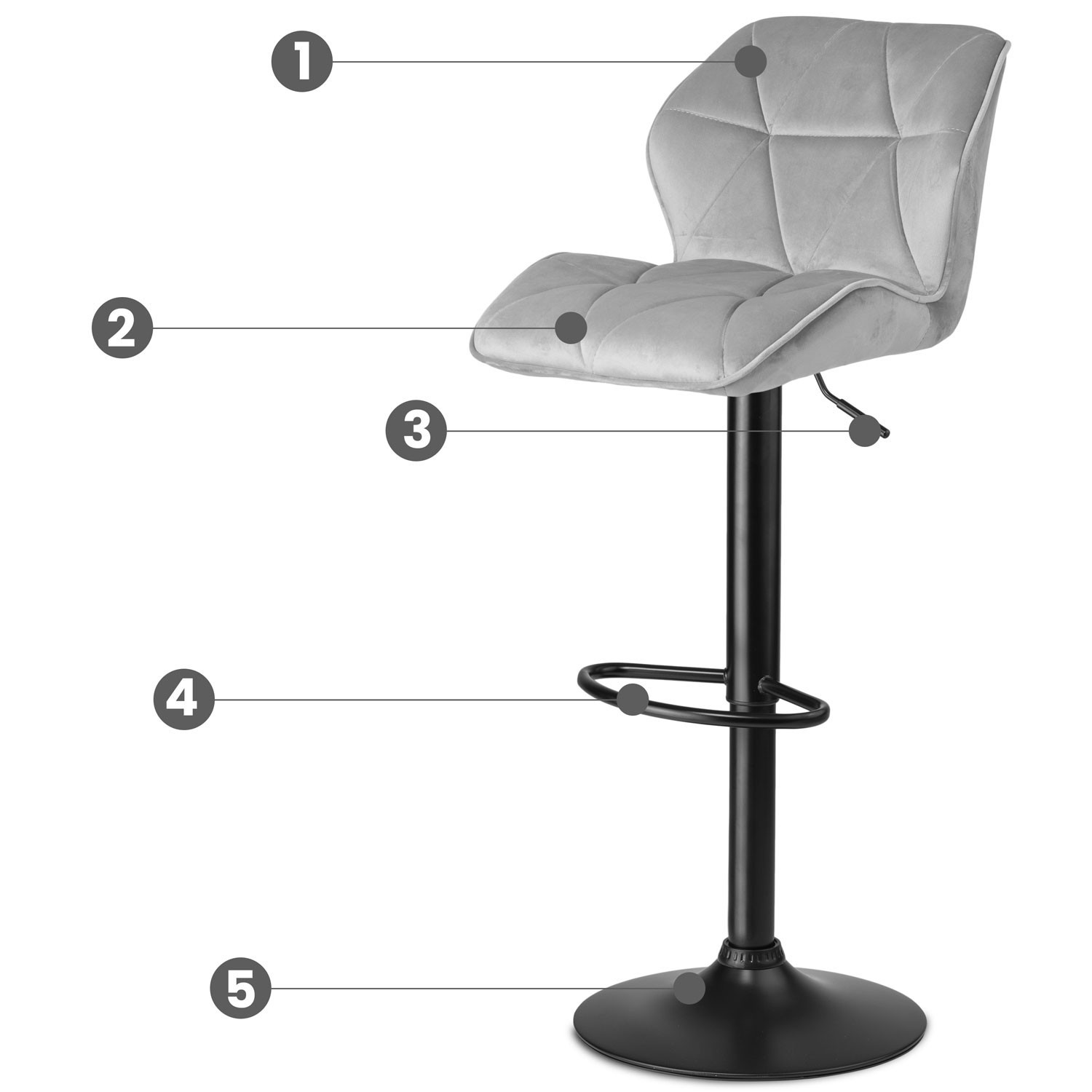 Bar stool with backrest Castel light gray