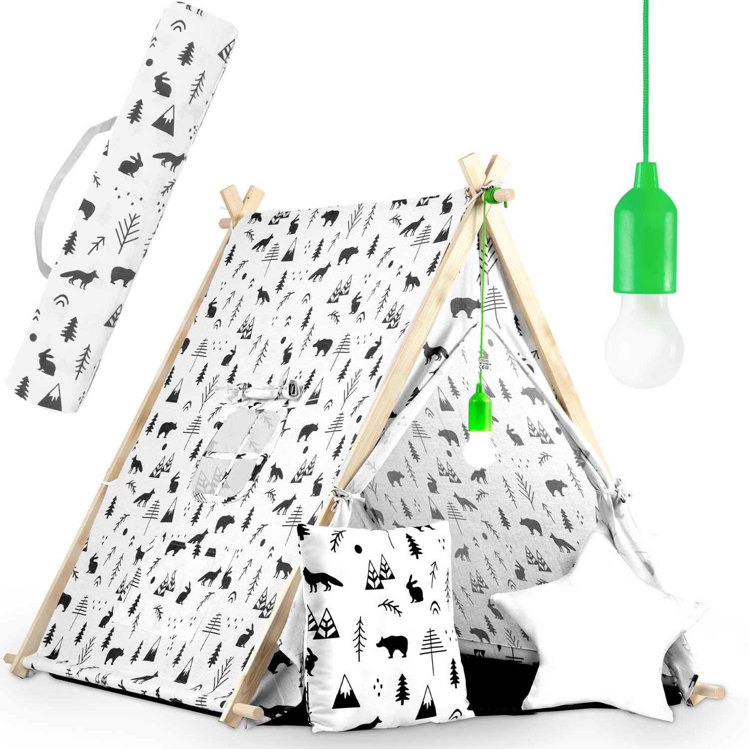 Kinderhuistent met lamp - wit
