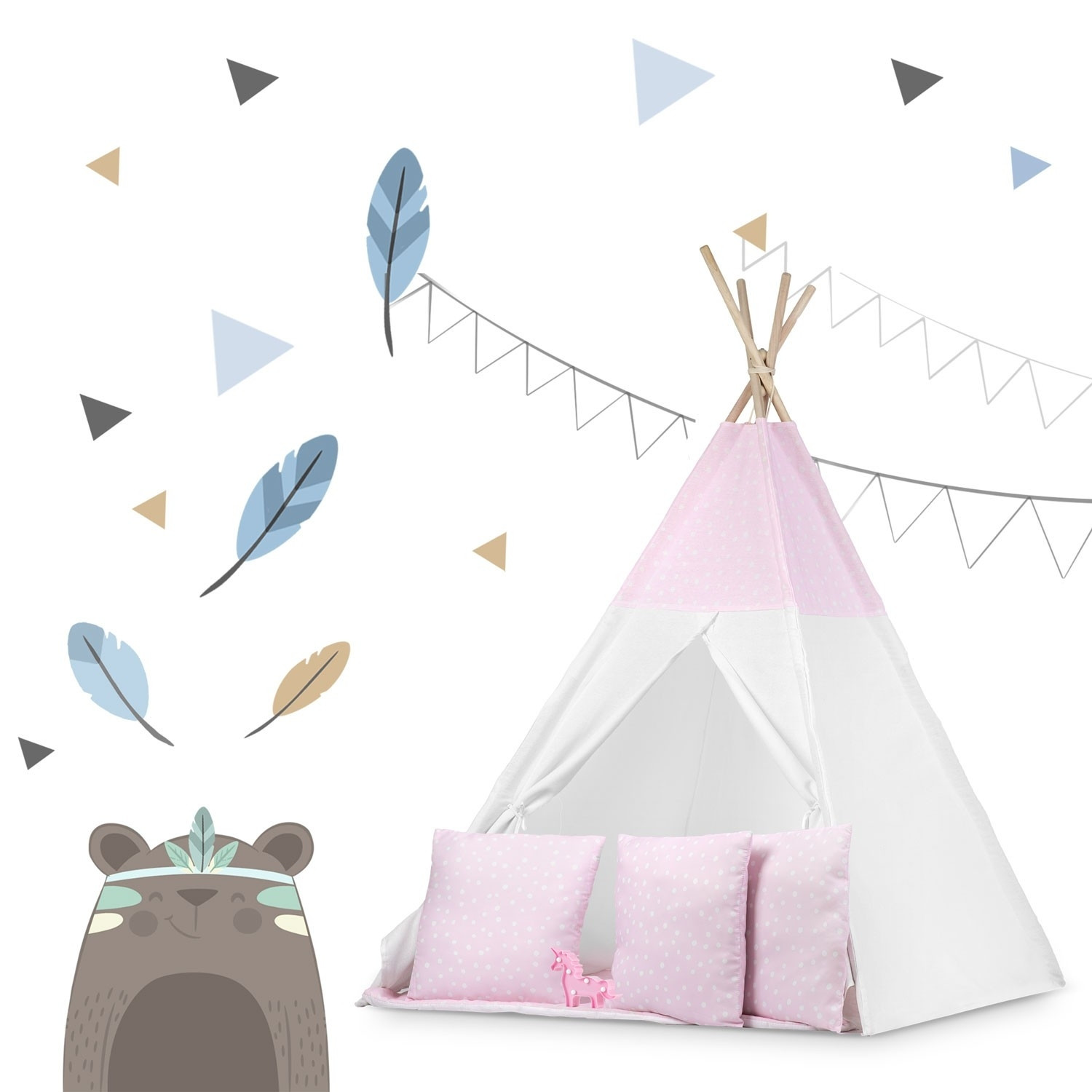 Tenda tipi para crianças com luzes - rosa com bolinhas