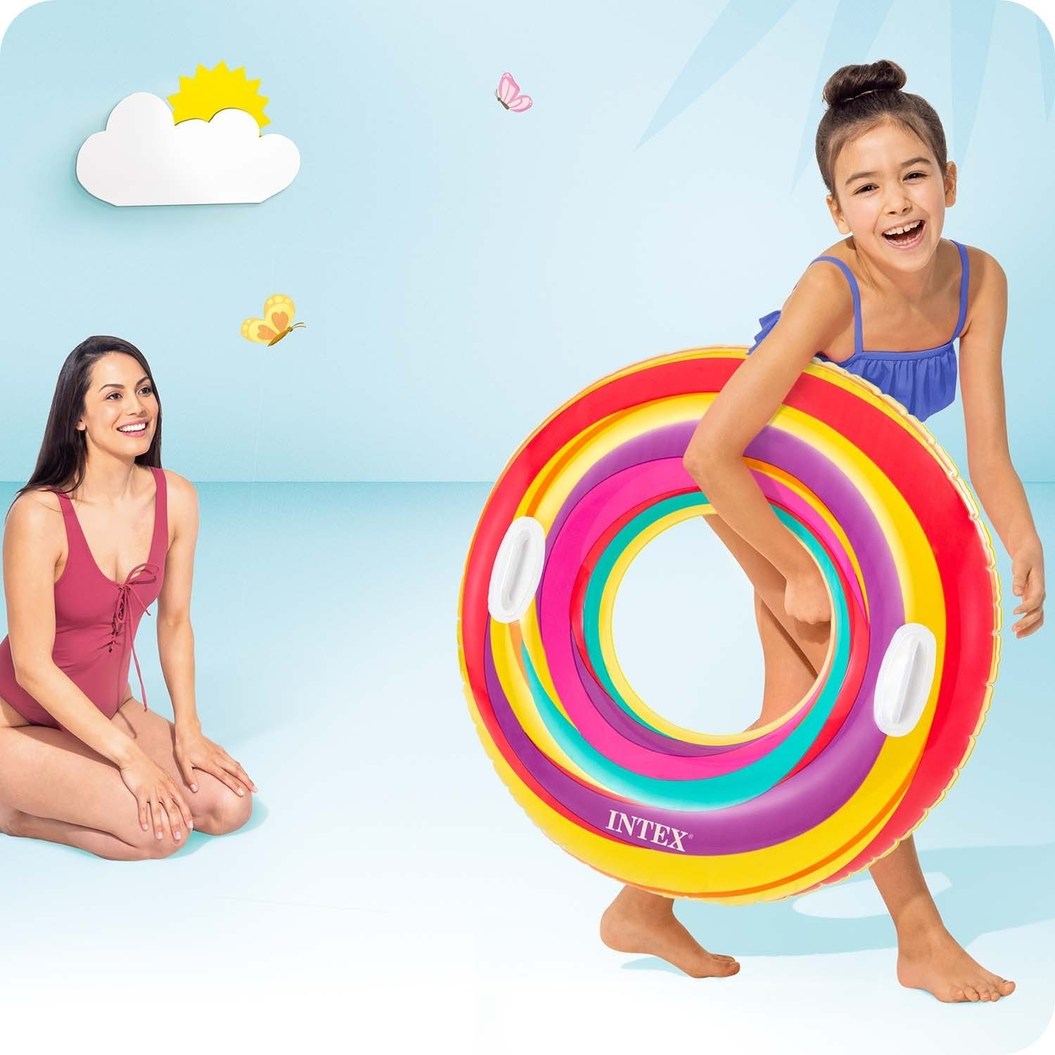 Bouée de natation rayée jaune 91 cm Intex