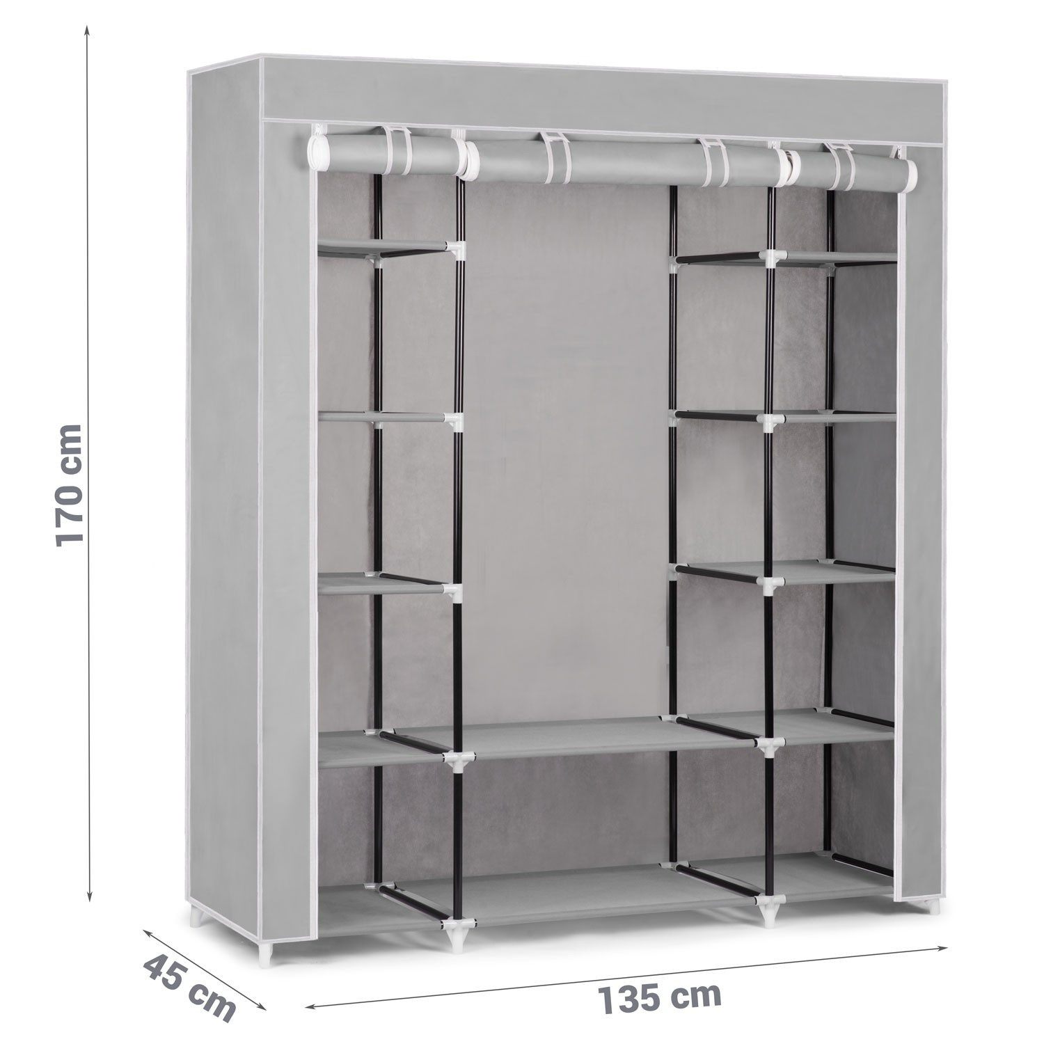 Large textile wardrobe Massido - grey