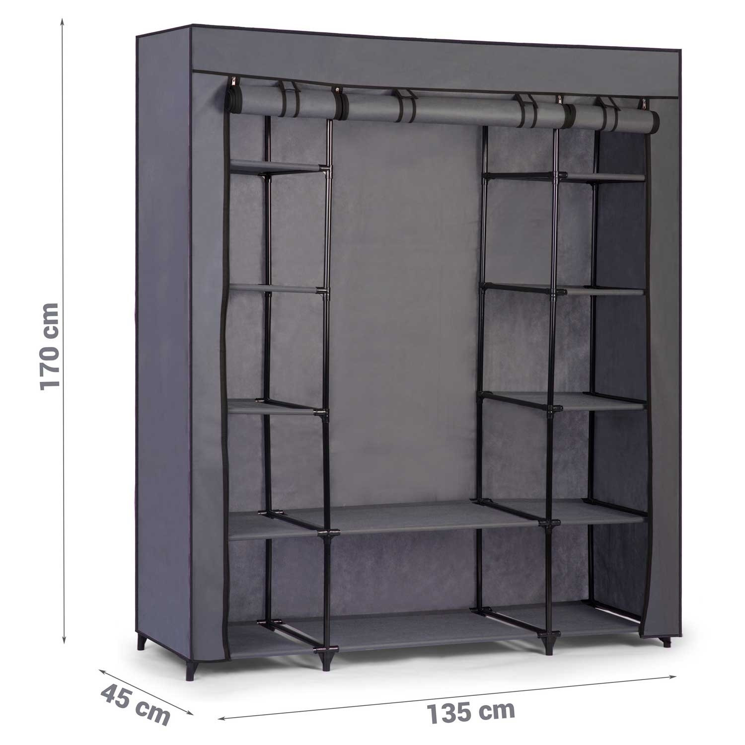Large textile wardrobe Massido - graphite grey