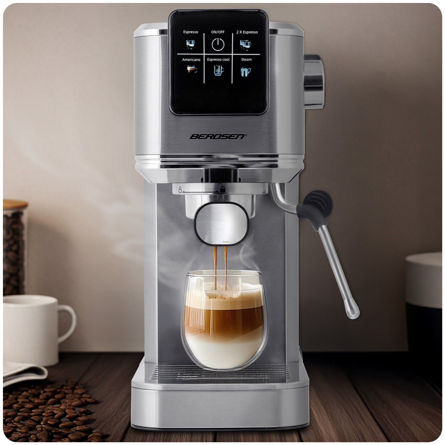 Berdsen BD-770 20 bar filter coffee machine, silver