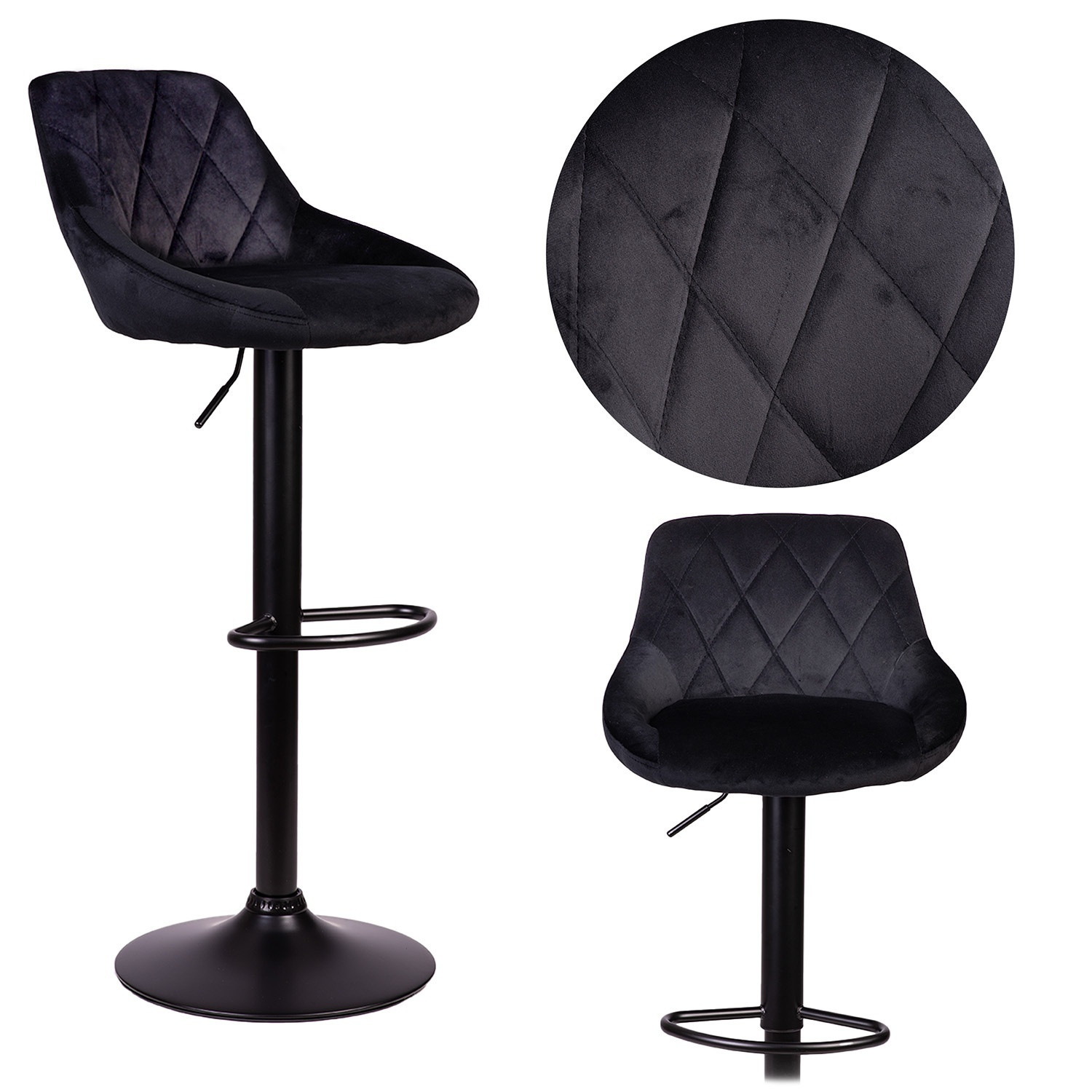 Tabouret de bar noir Nerra Sofatel avec dossier et base noire