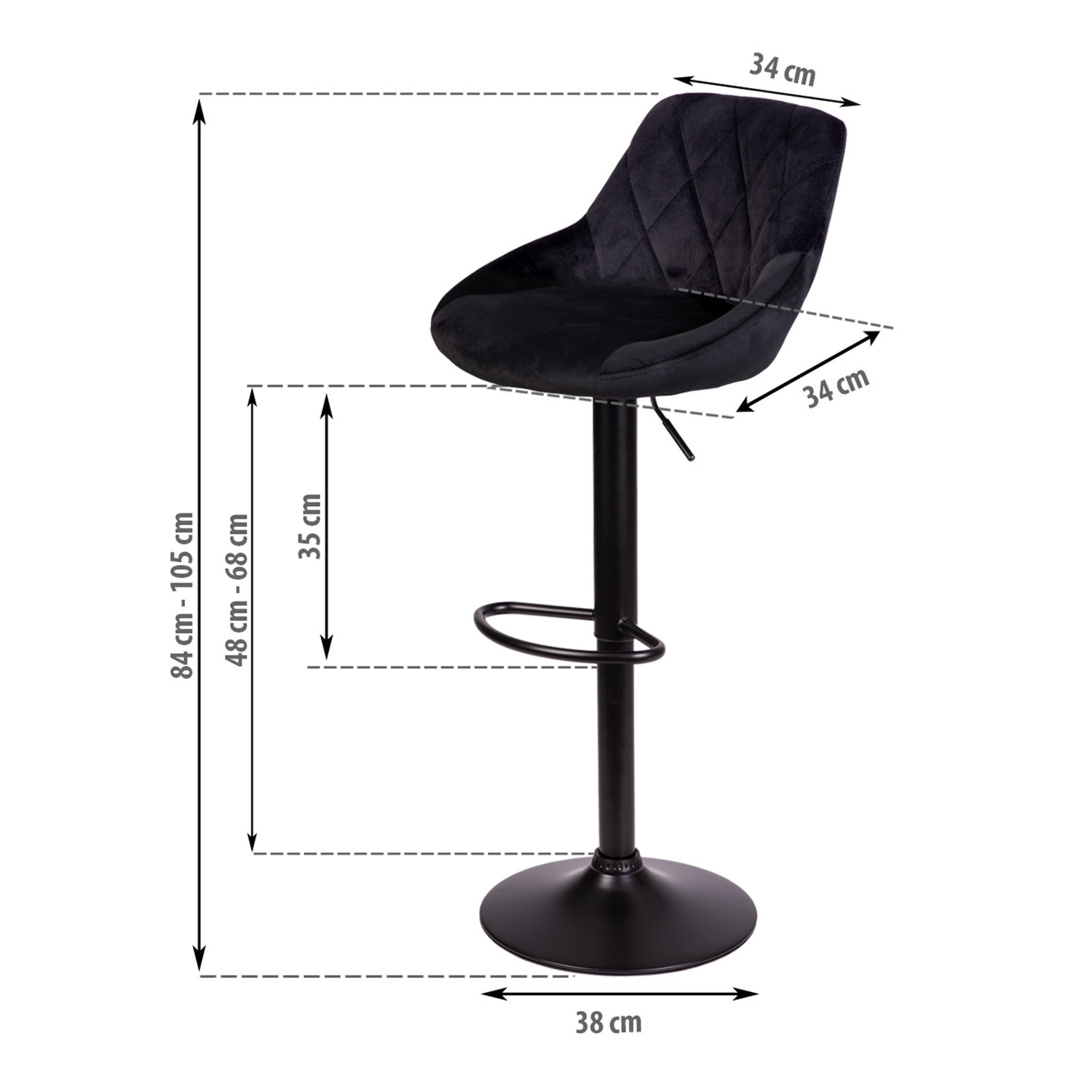 Tabouret de bar noir Nerra Sofatel avec dossier et base noire