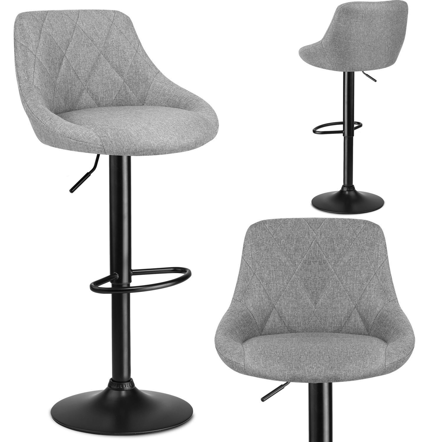 Nerra fabric bar stool with backrest, gray