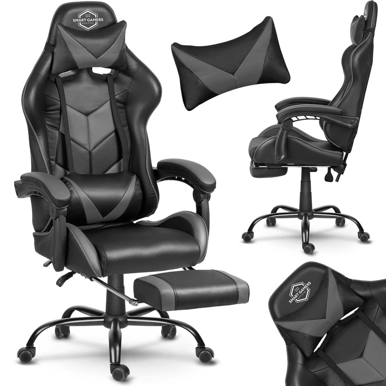 Sedia da ufficio Sofotel Cerber per gamer, nera e grigia