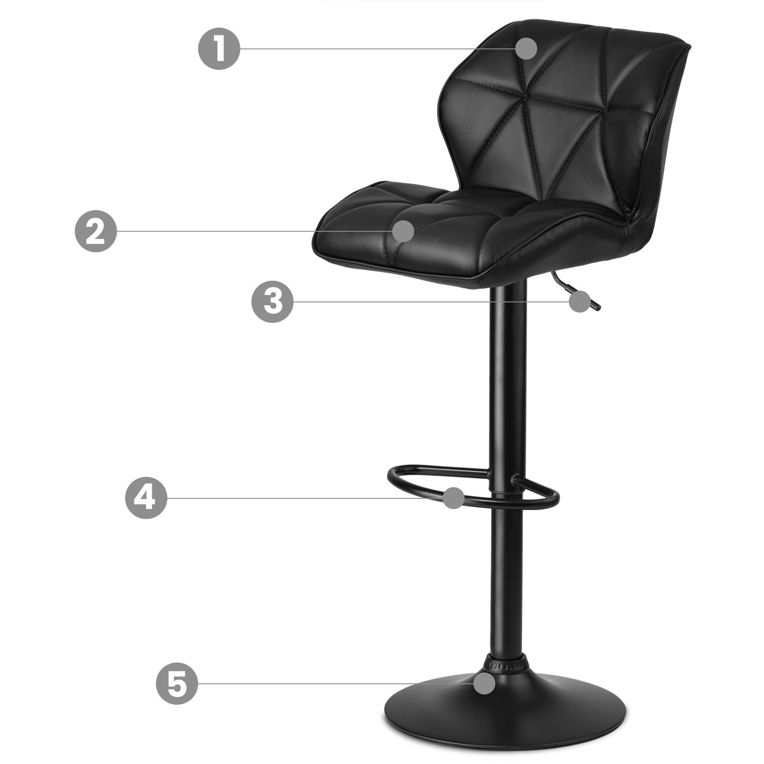 Castel bar stool with backrest - 2 pieces - black