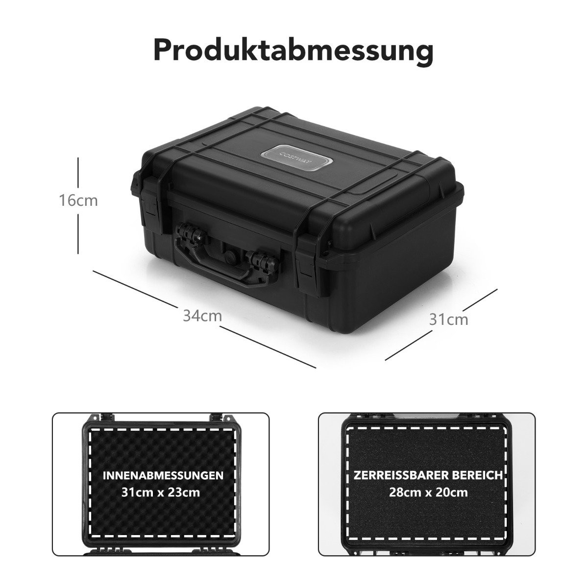 13" Hard Shell Camera Case with Adjustable Foam Insert Waterproof C...