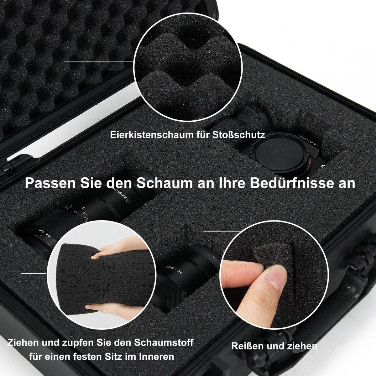 13" Hard Shell Camera Case with Adjustable Foam Insert Waterproof C...