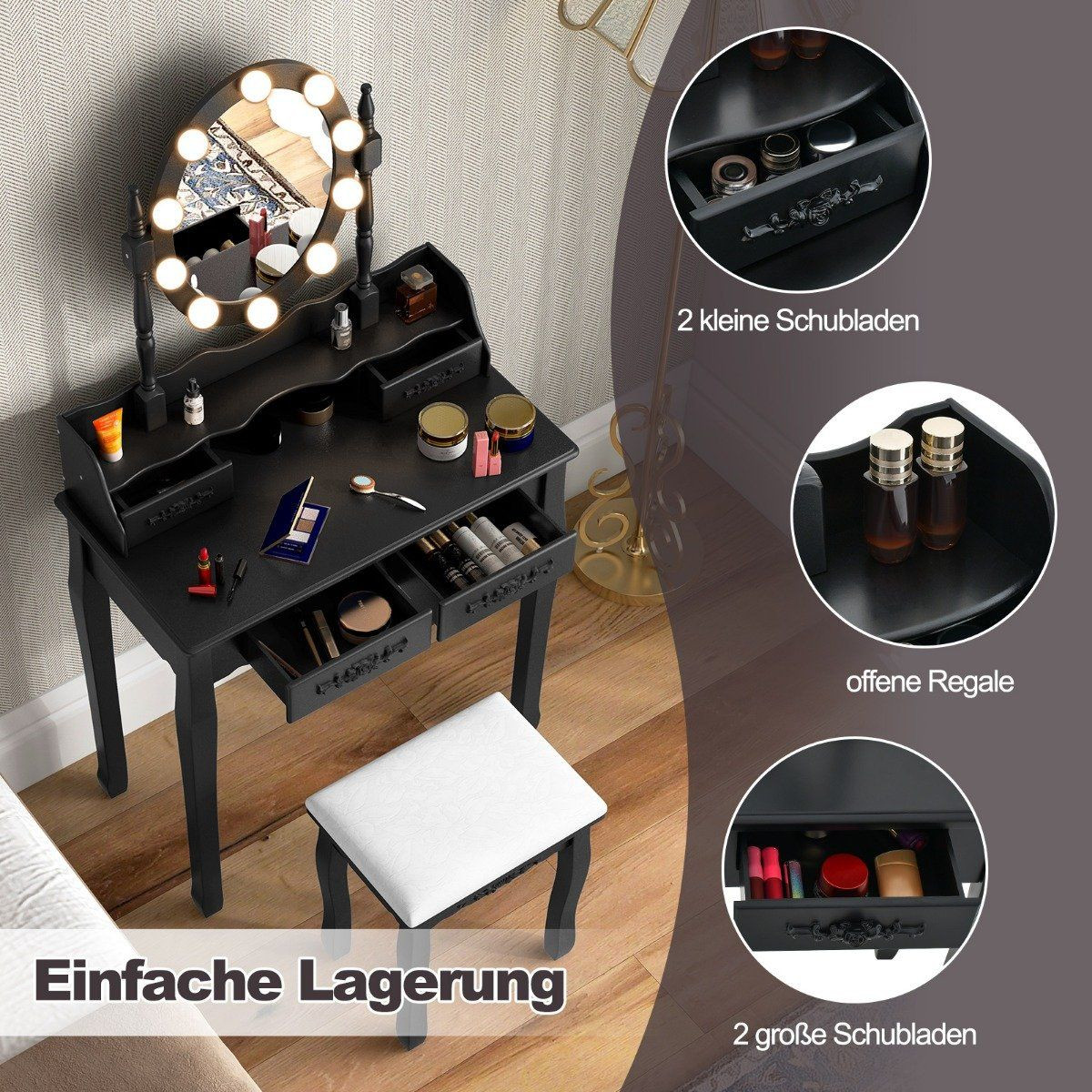 Dressing table with LED lighting adjustable brightness dressing tab...