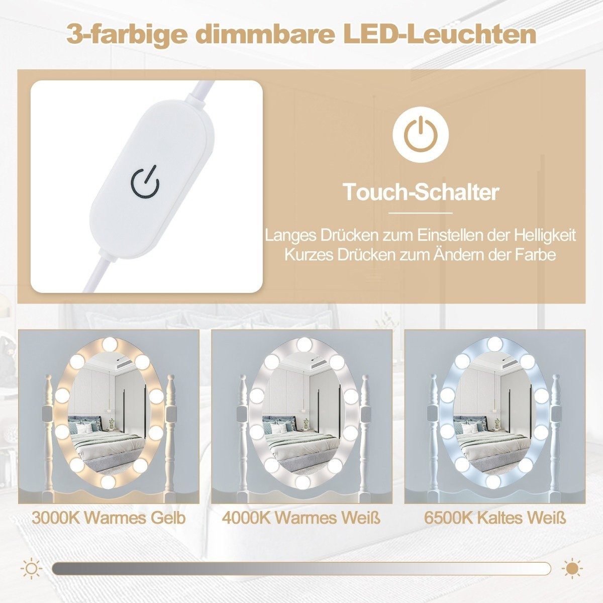 Dressing table with LED lighting adjustable brightness dressing tab...