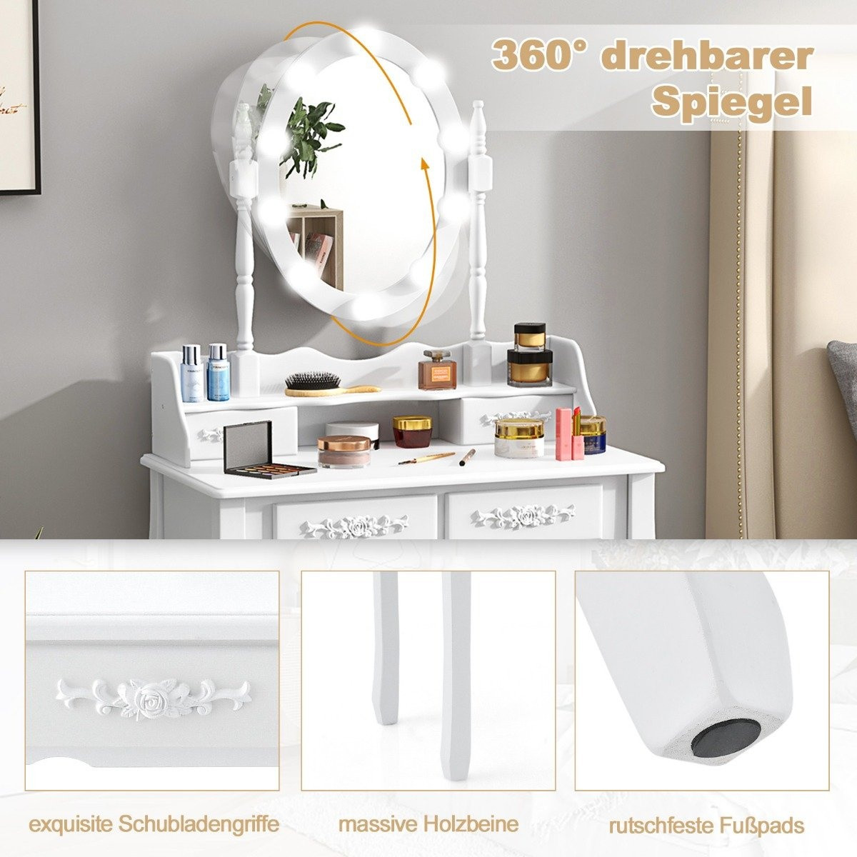 Dressing table with LED lighting adjustable brightness dressing tab...