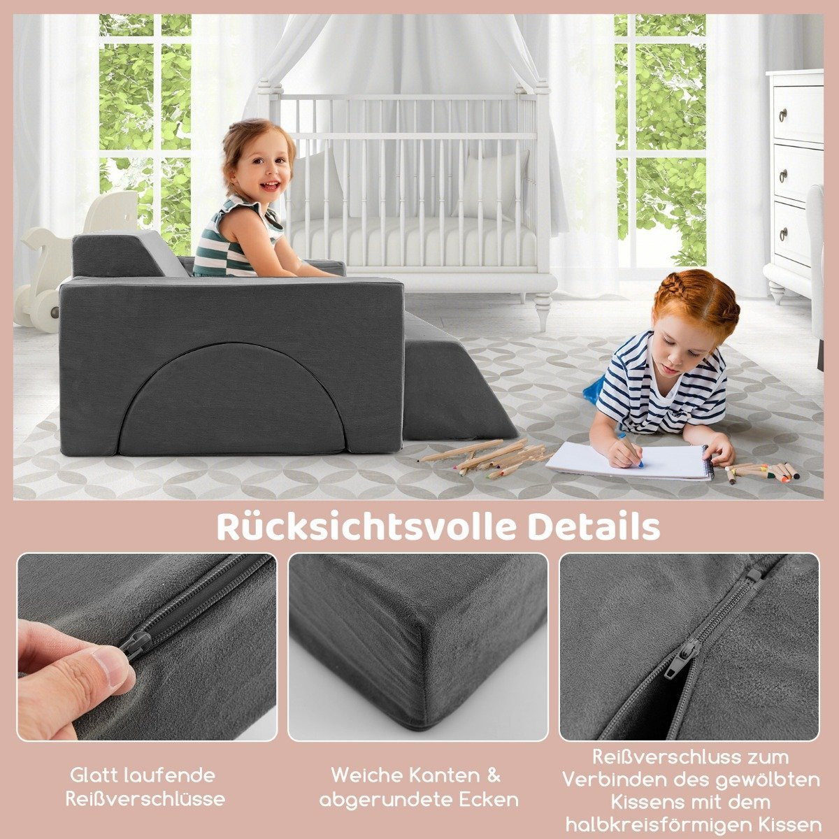 Sofá modular infantil, sofá de brincar, sofá modular com capa remov...