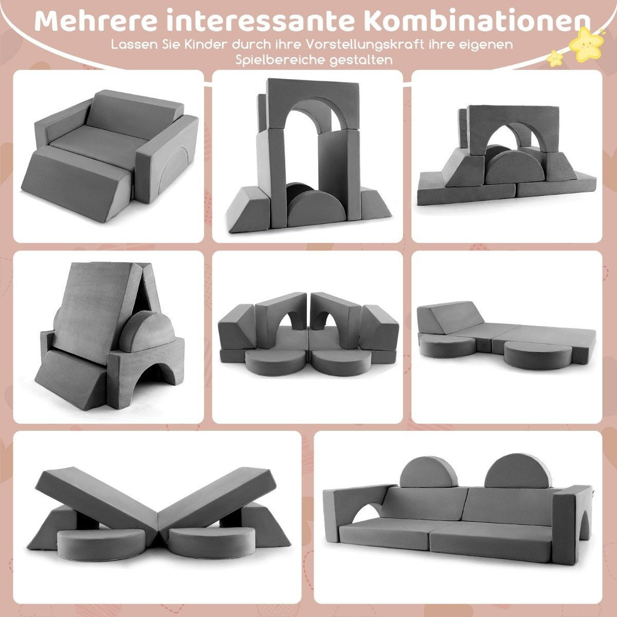Sofá infantil modular, sofá de juego, sofá modular desenfundable, 1...