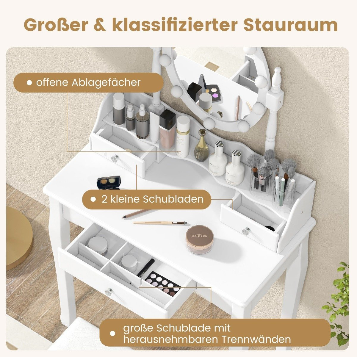 Dressing table with LED lighting adjustable brightness dressing tab...