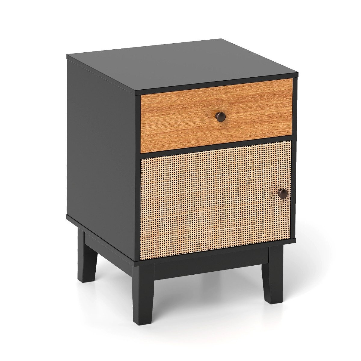 Rattan bedside table with drawer & cabinet bedside table side table...